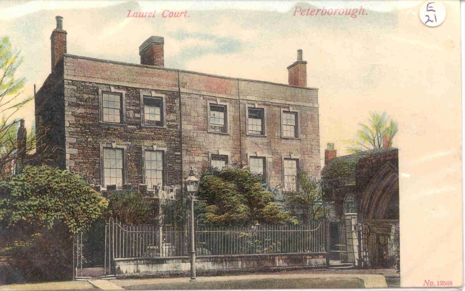 A postcard depicting Laurel Court within Peterborough Cathedral Presincts