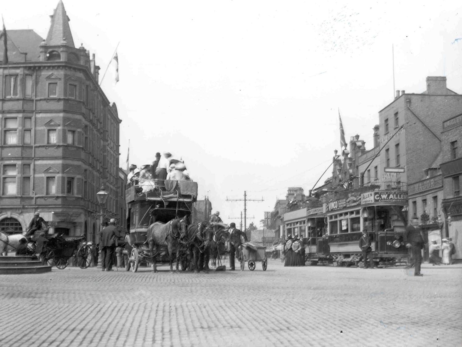 Horse drawn and electrified trams. Peterborough.