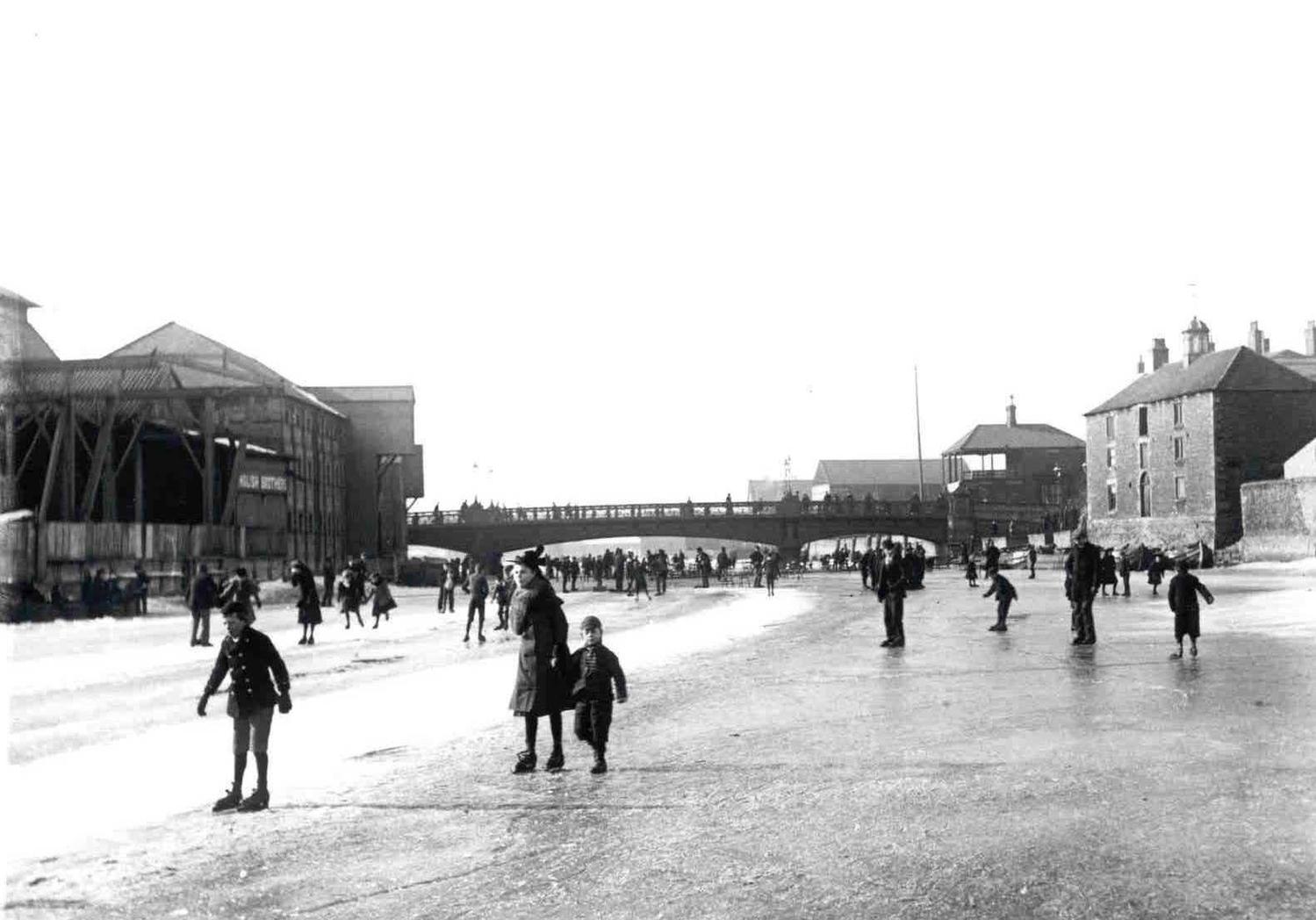 Ice Skating on frozen Nene river circa 1900