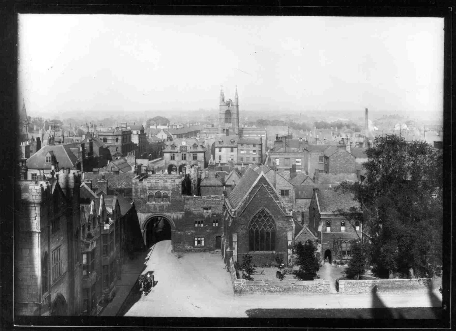 A view from the Cathedral looking west towards the precincts and Cathedral Square. PETMG:U204.